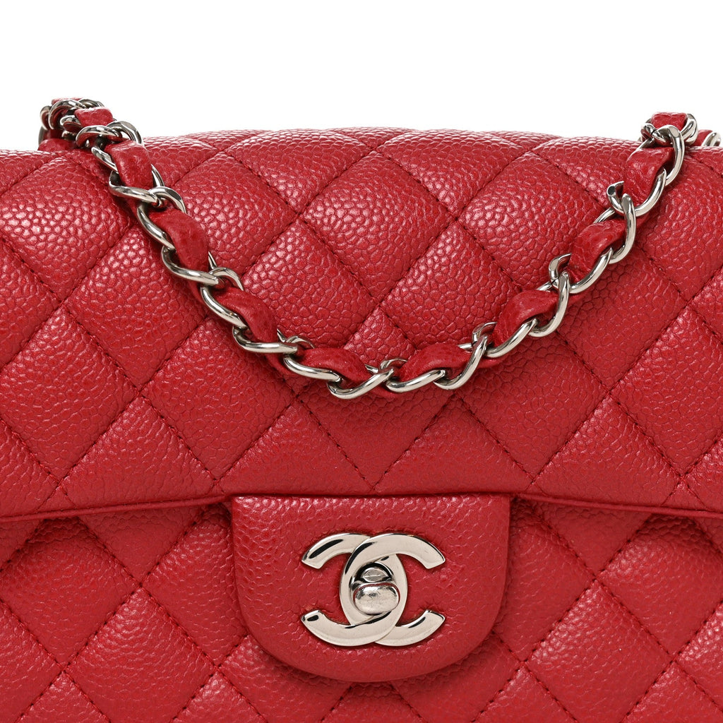 Caviar Quilted Mini Rectangular Flap Red