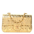 Metallic Calfskin Crocodile Embossed Cocodile Rectangular Mini Flap Gold