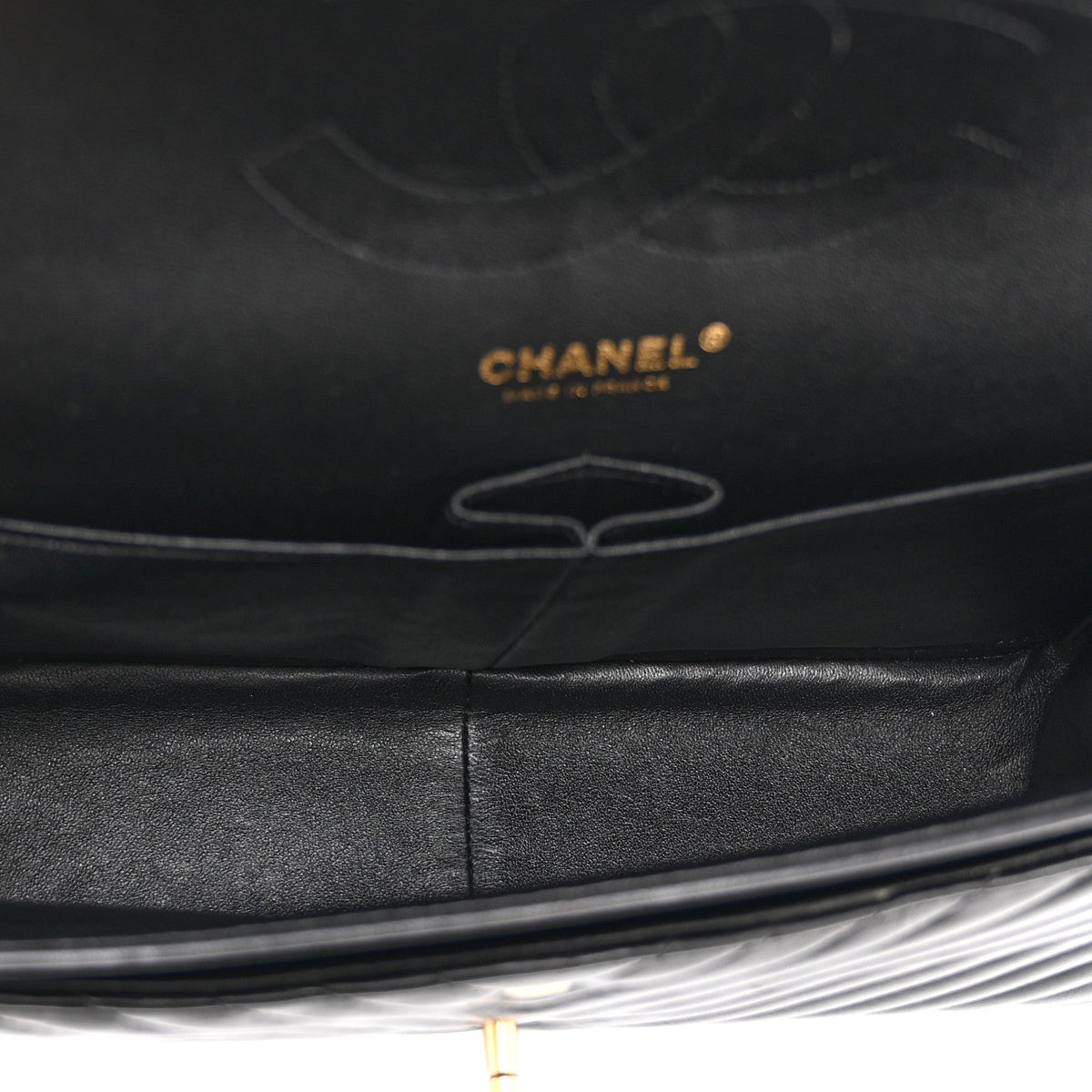 Lambskin Chevron Quilted Jumbo Double Flap Black