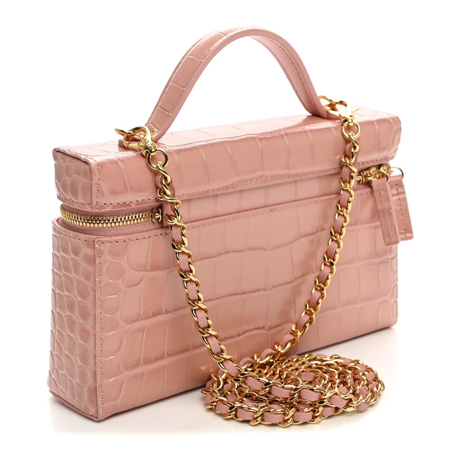 Calfskin Crocodile Embossed Crococo Exoticoco Vanity With Chain Light Pink