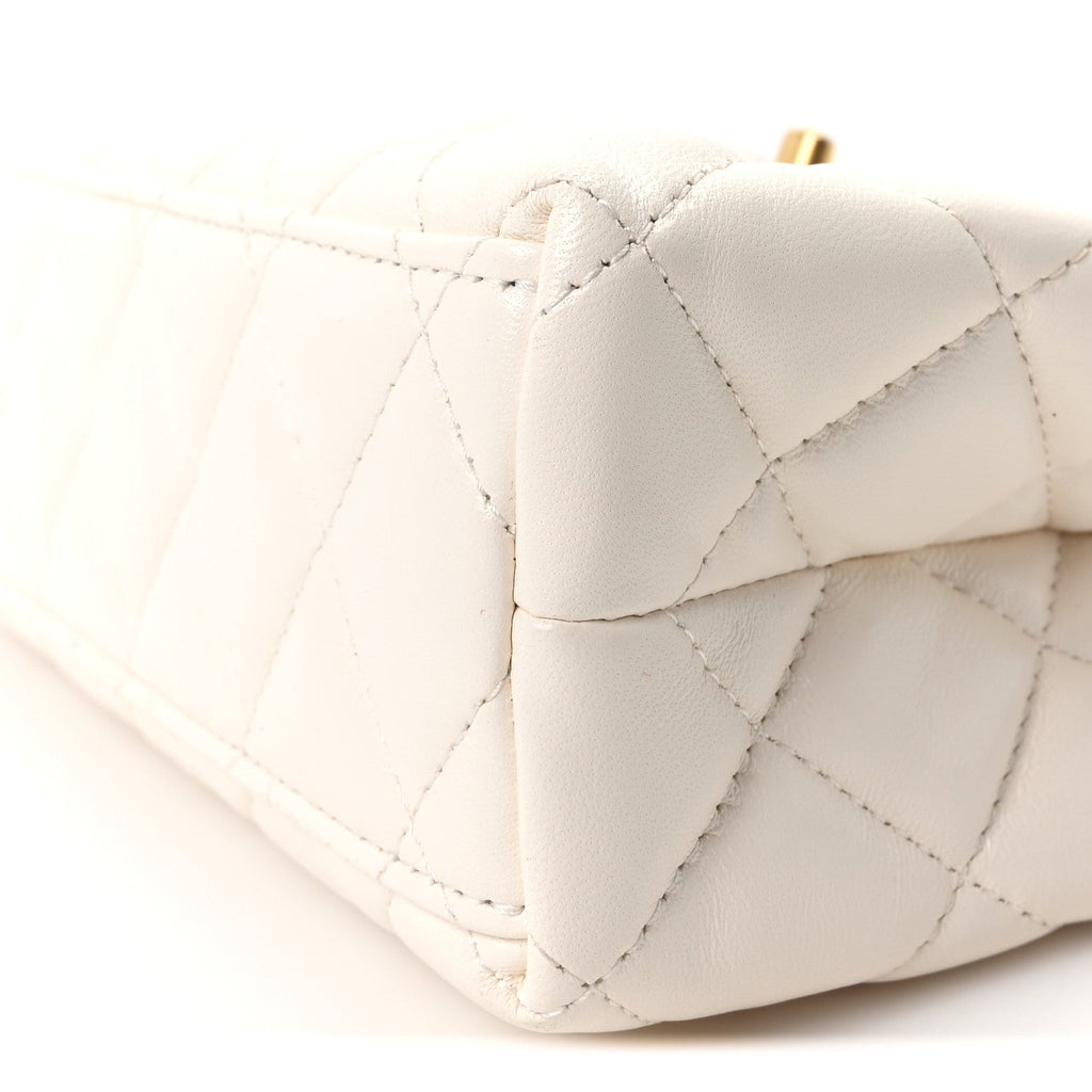 Shiny Aged Calfskin Quilted Nano Kelly Shopper White