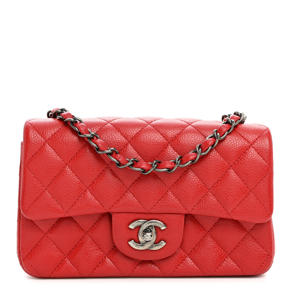 Caviar Quilted Mini Rectangular Flap Red