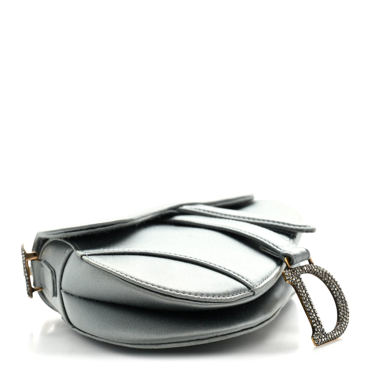 Satin Crystal Mini Saddle Bag Blue Gray