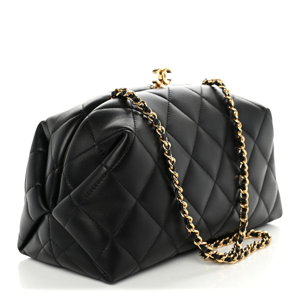 Lambskin Quilted Clutch With Chain Black