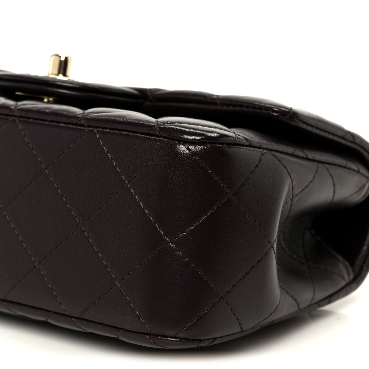 Lambskin Quilted Mini Top Handle Rectangular Flap Dark Brown