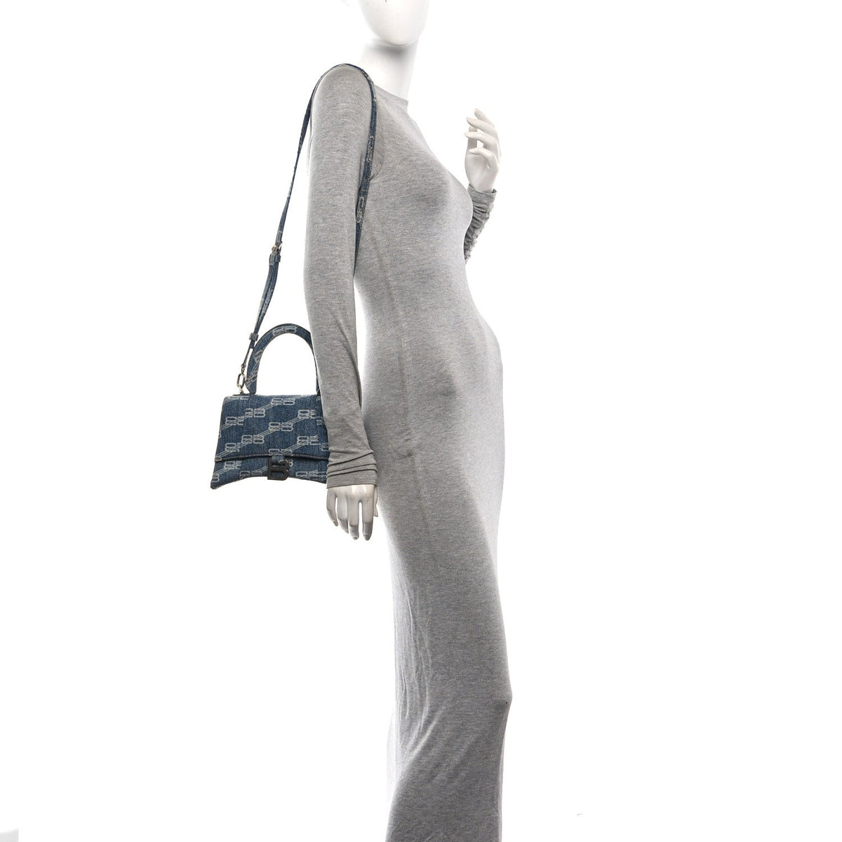 Denim BB Monogram Small Hourglass Top Handle Bag Blue
