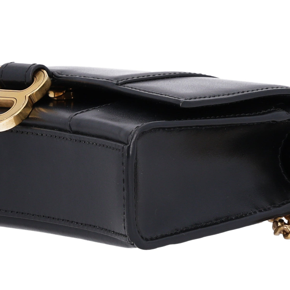 Shiny Box Calfskin Hourglass Chain Bag Black