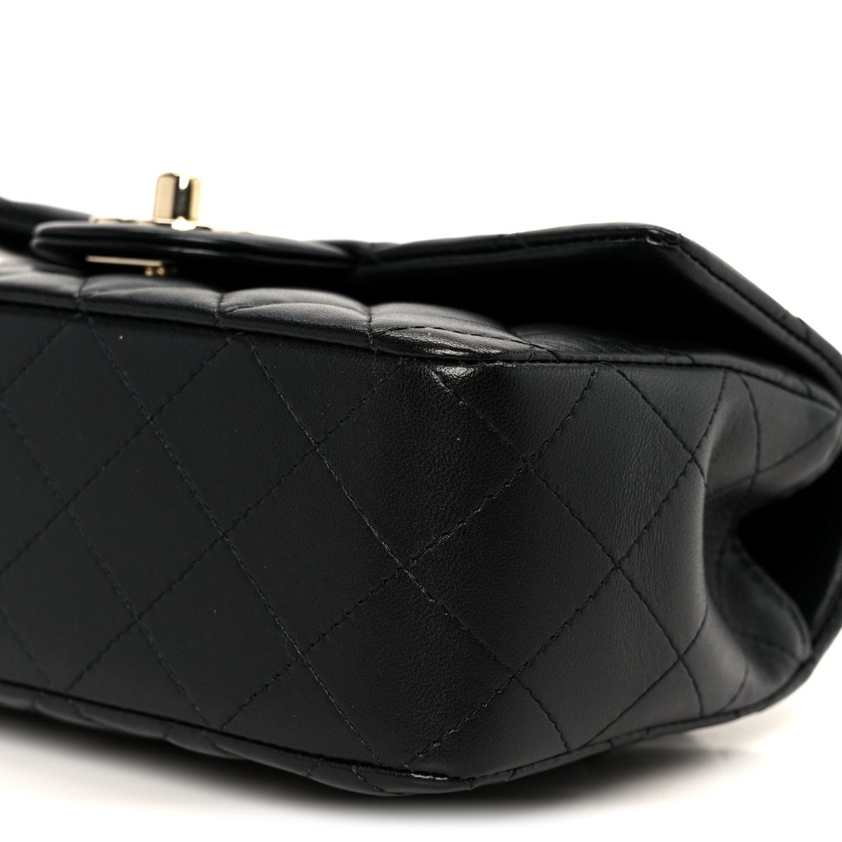 Lambskin Quilted Mini Top Handle Rectangular Flap Black