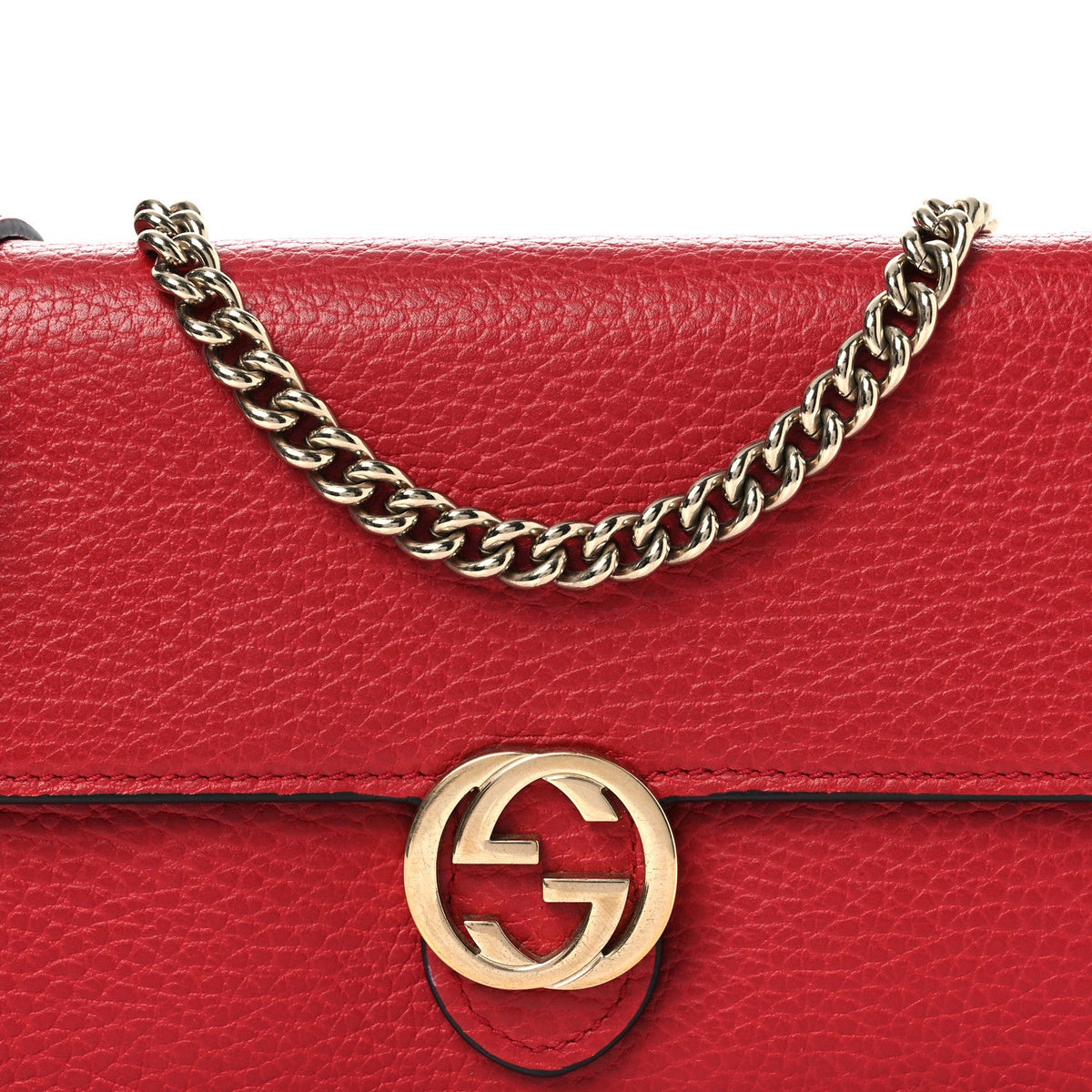 Dollar Calfskin Interlocking G Chain Wallet Red