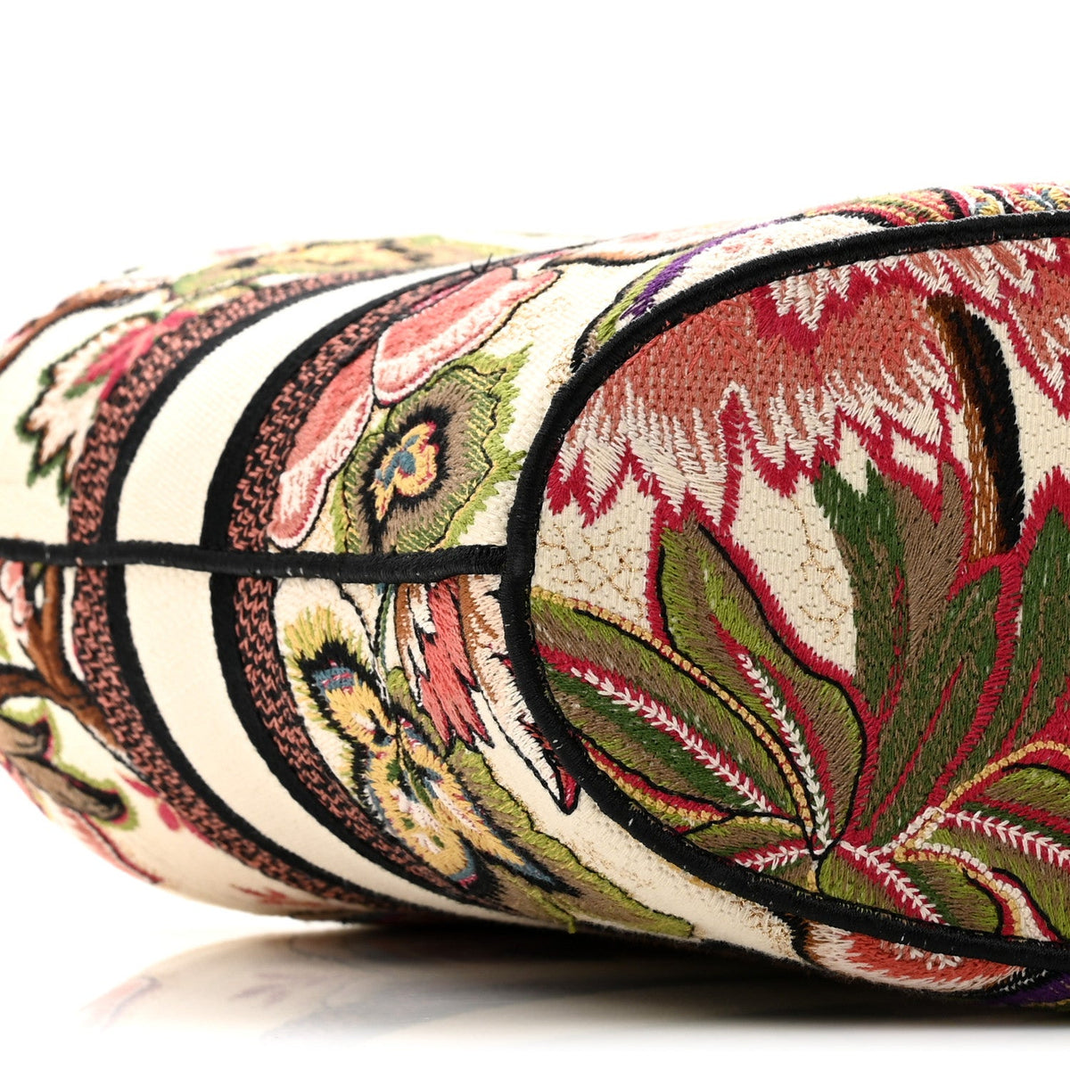 Canvas Embroidered Floral Panier Chapeau Tote White Multicolor