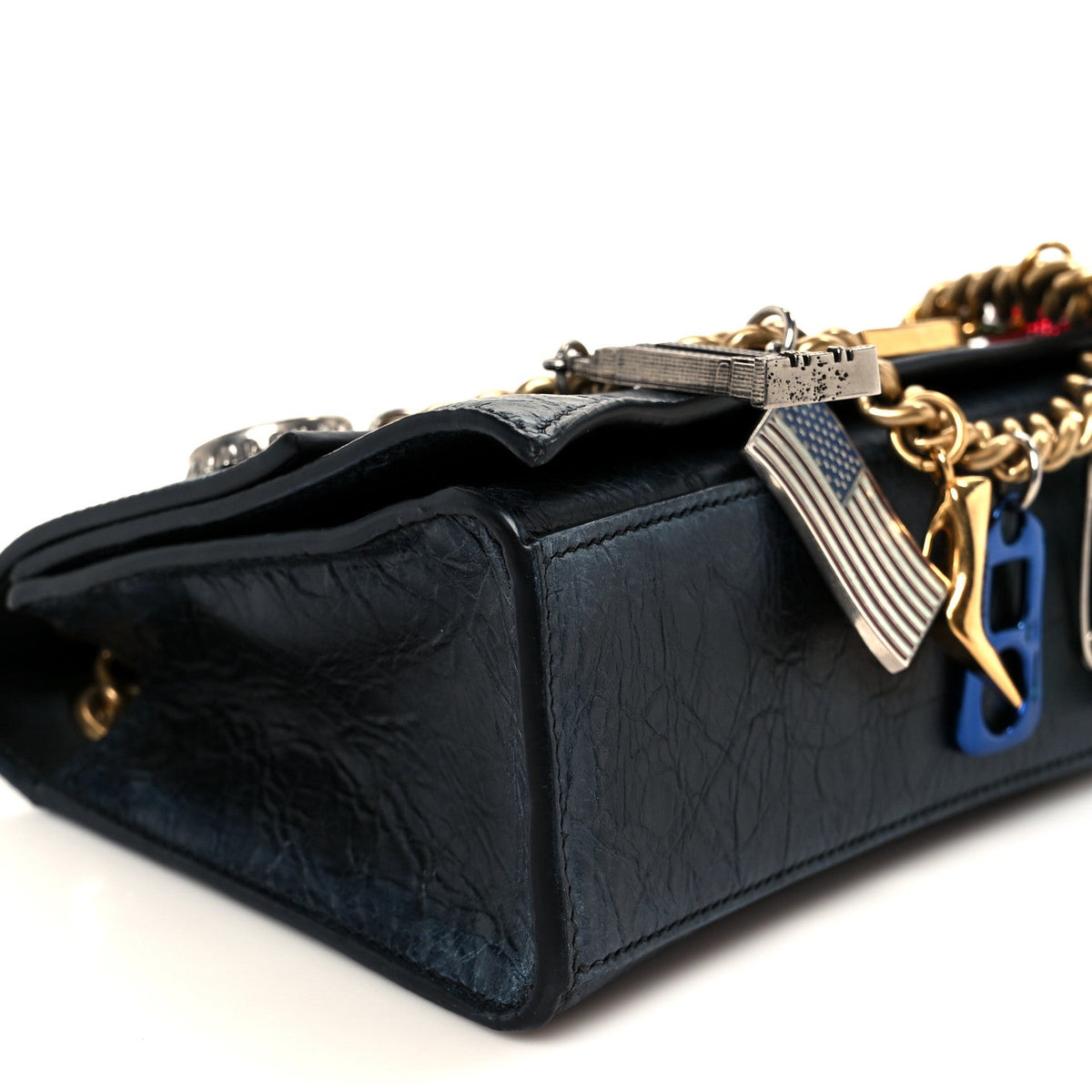 Crushed Calfskin Quilted Small Souvenirs Crush Chain Bag Black