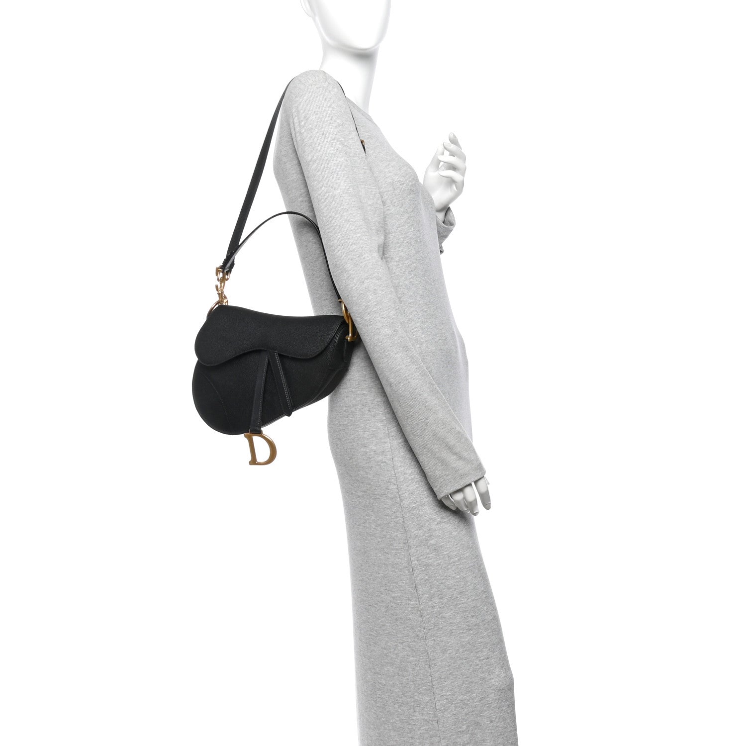 Grained Calfskin Saddle Bag With Strap Black