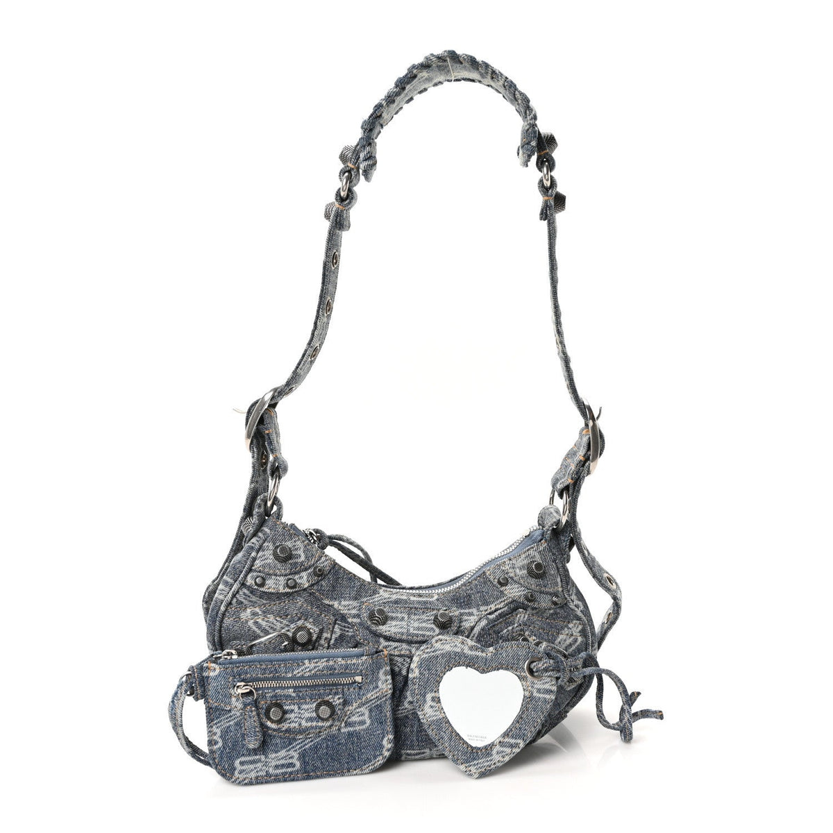 Bleached Denim BB Monogram Le Cagole Shoulder Bag XS Blue