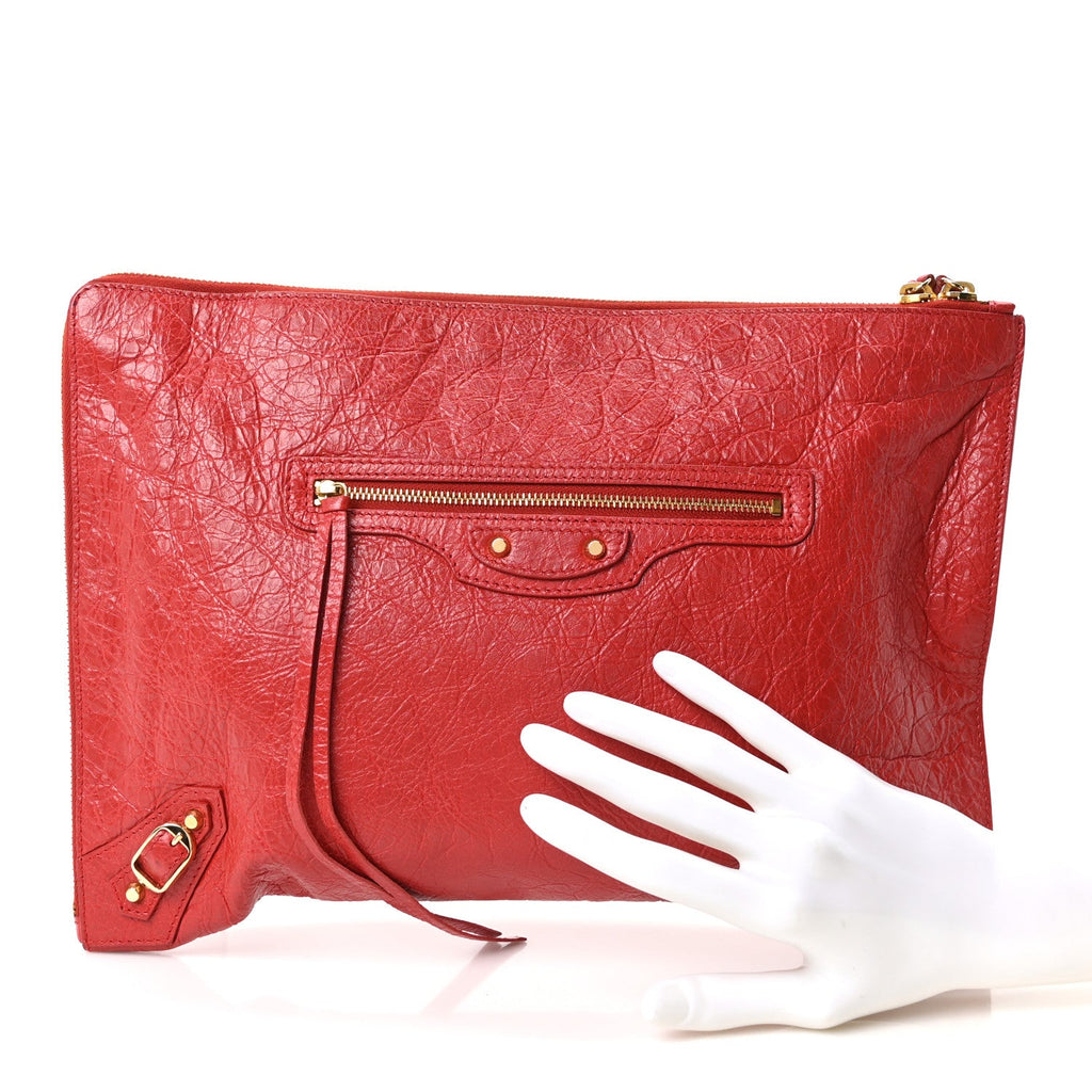 Agneau Arena Classic Gold Hardware Small Pouch Rouge Groseille
