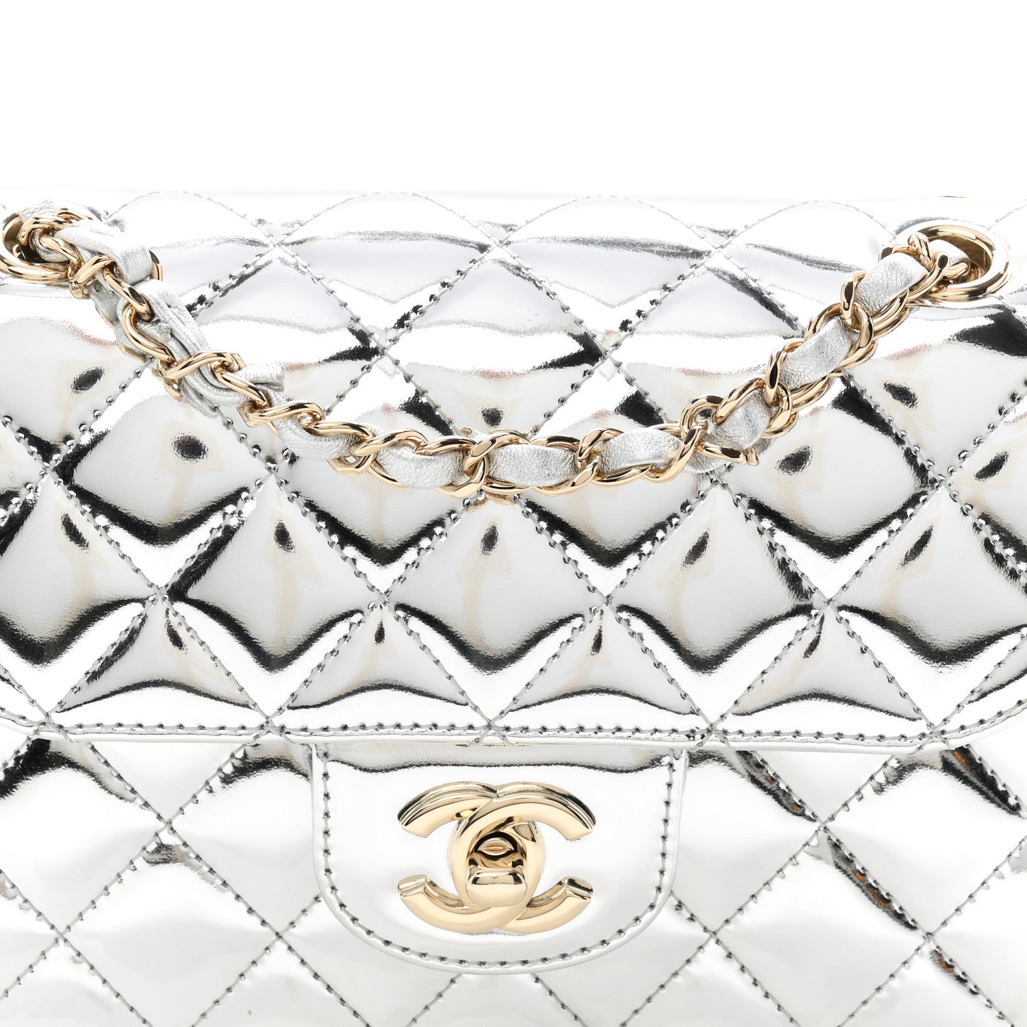 Mirror Calfskin Metallic Calfskin Quilted Hollywood Boulevard Mini Flap With Star Coin Purse Silver