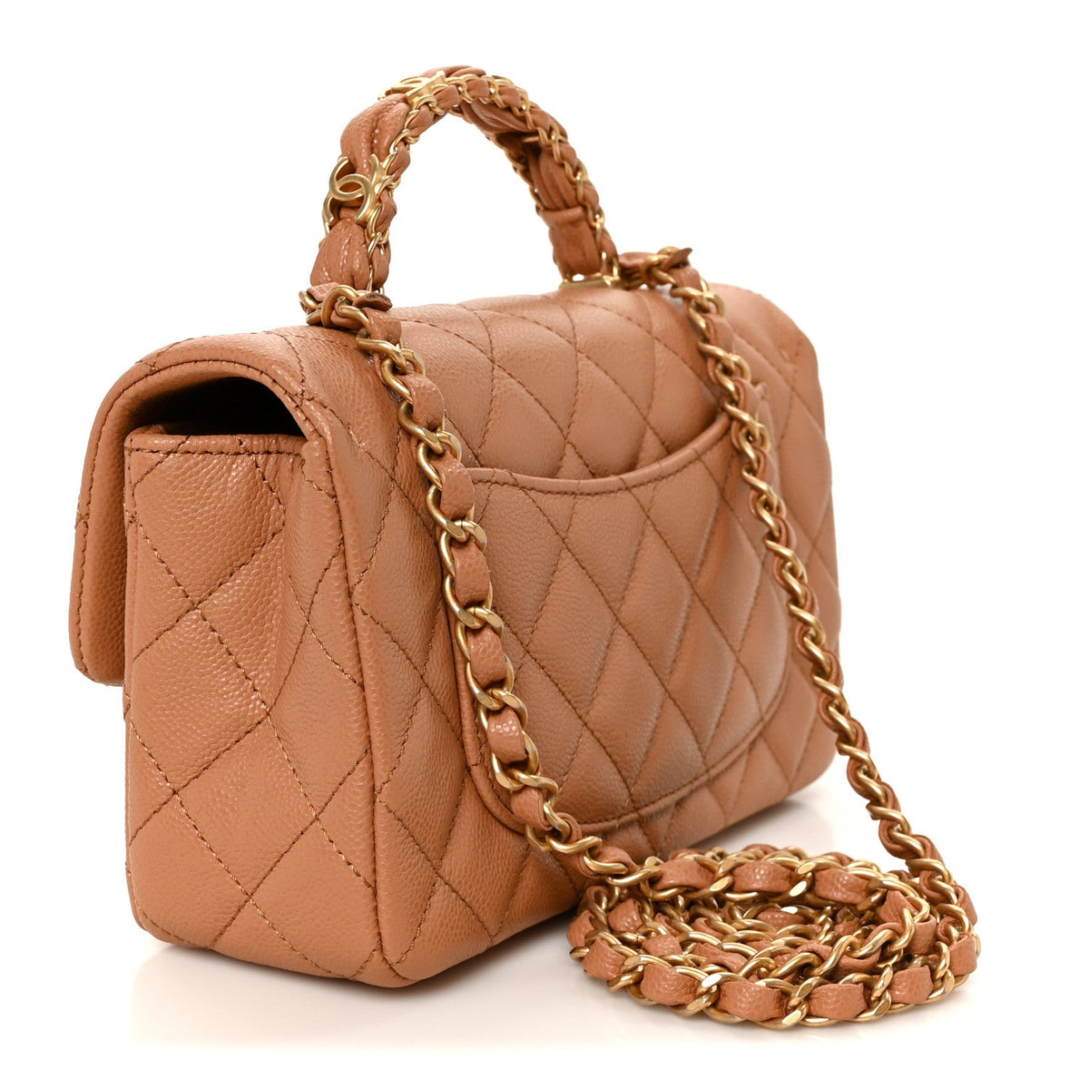 Caviar Quilted Mini Handy CC Flap Camel