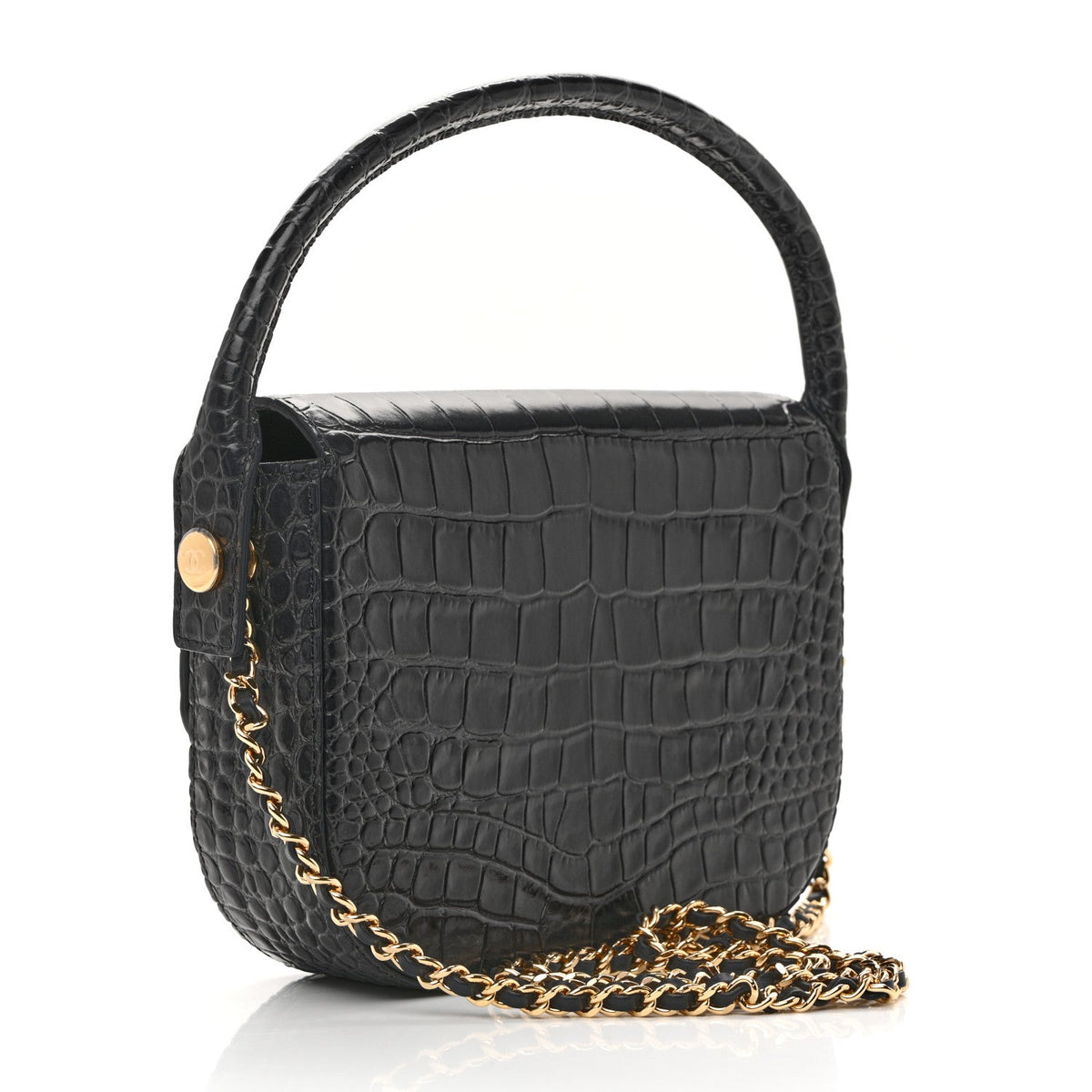 Calfskin Crocodile Embossed Turn Around Mini Flap Dark Grey