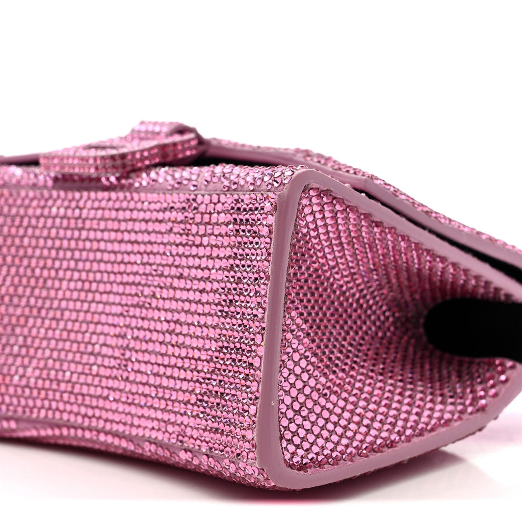 Strass Suede Hourglass Top Handle Bag XS Pink