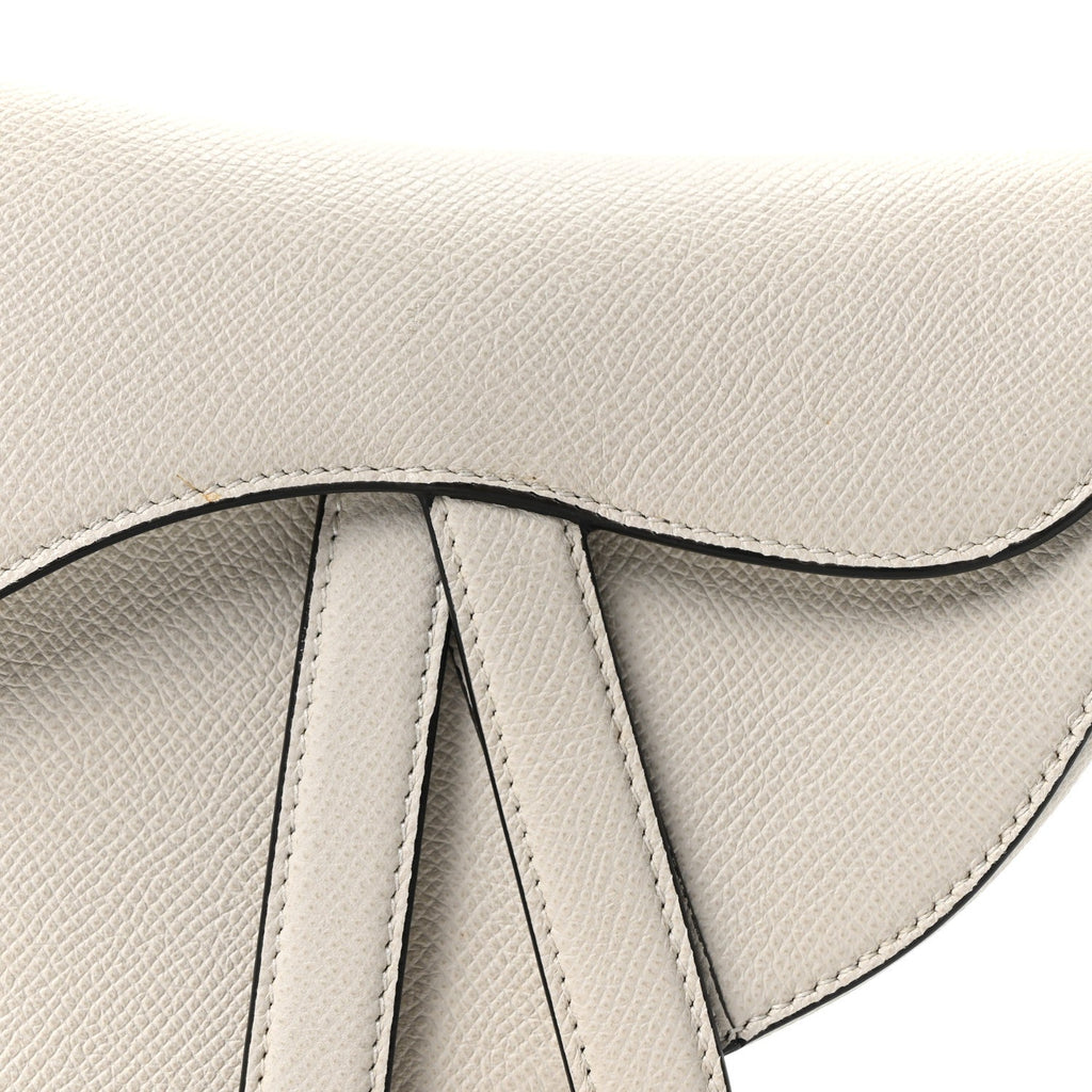 Grained Calfskin Mini Saddle Bag White