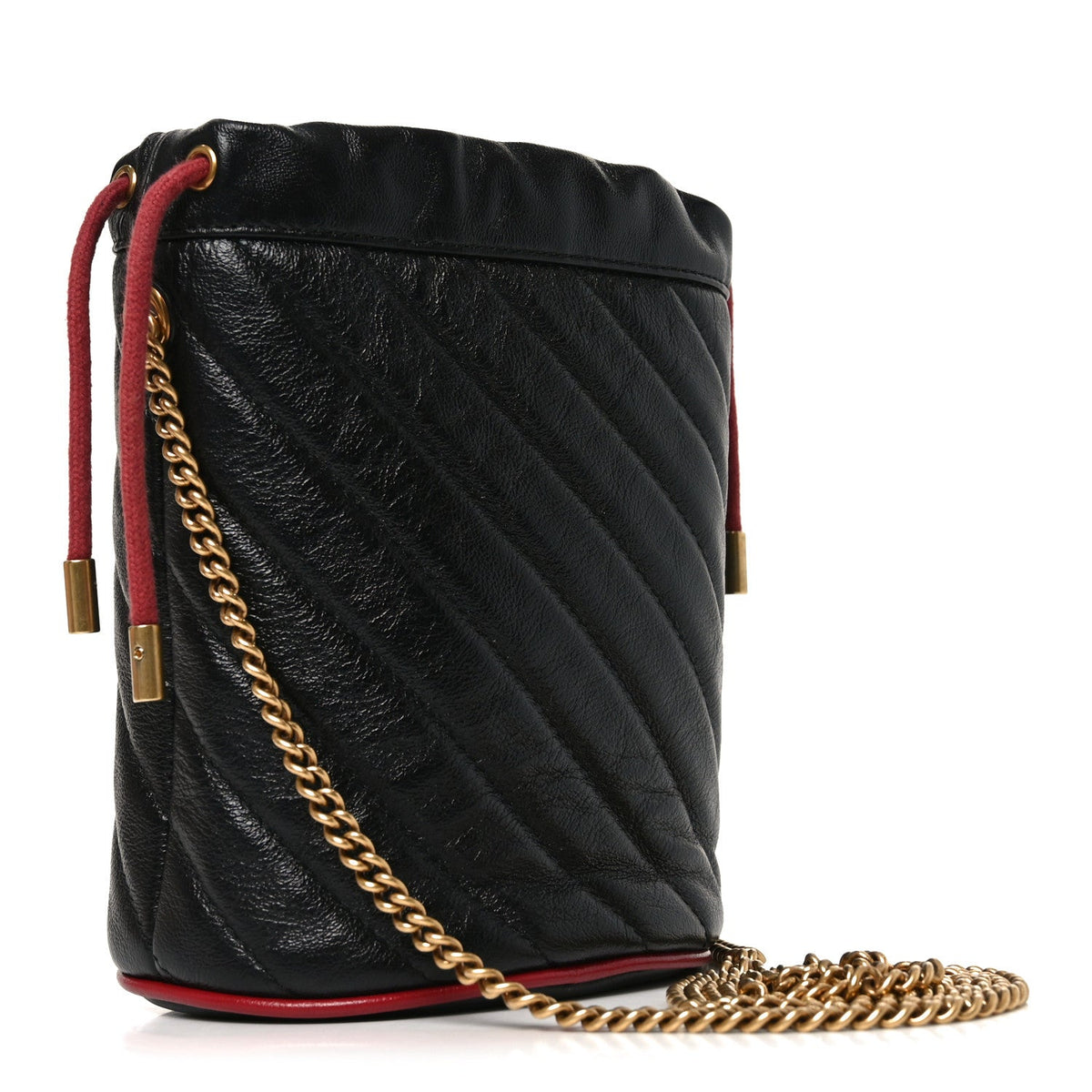 Vintage Effect Calfskin Matelasse Diagonal Mini Torchon GG Marmont 2.0 Bucket Bag Black Romantic Cherry