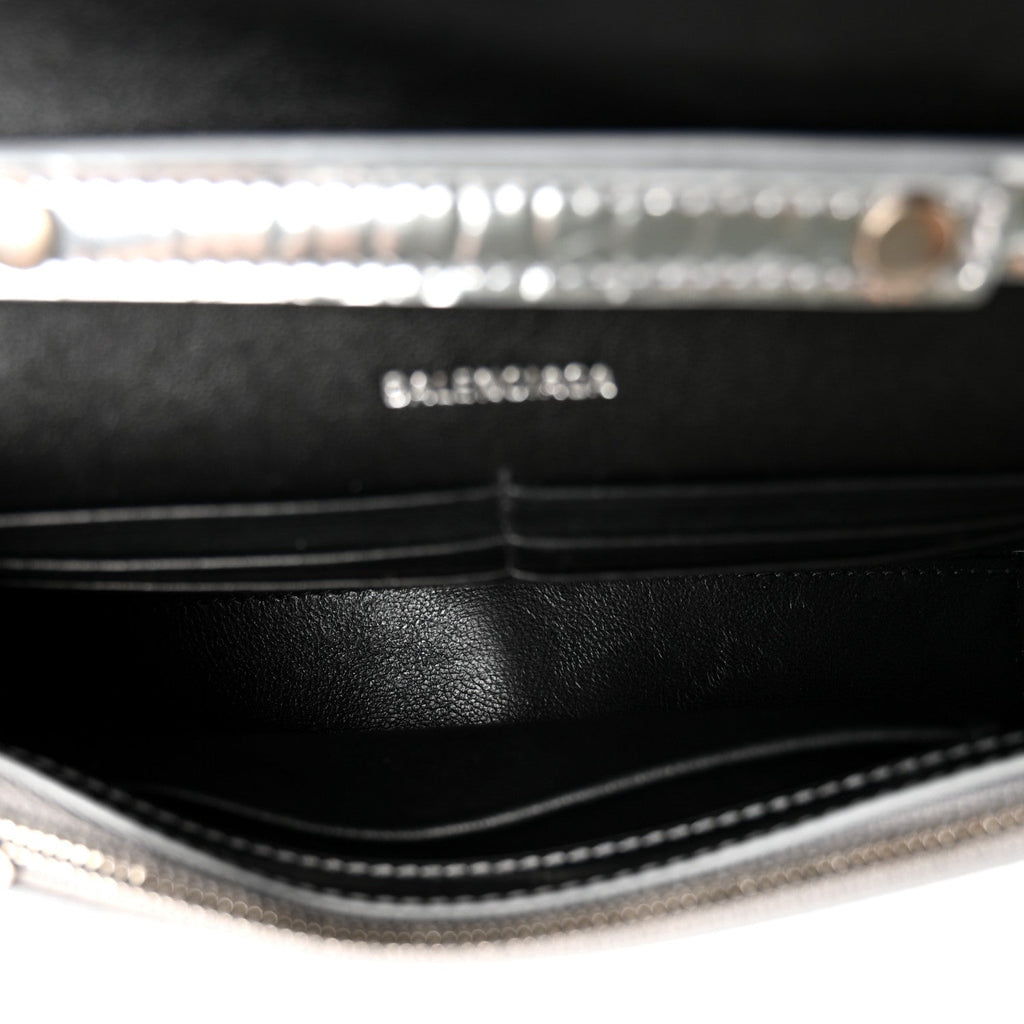 Metallic Calfskin Crocodile Embossed Hourglass Chain Bag Silver