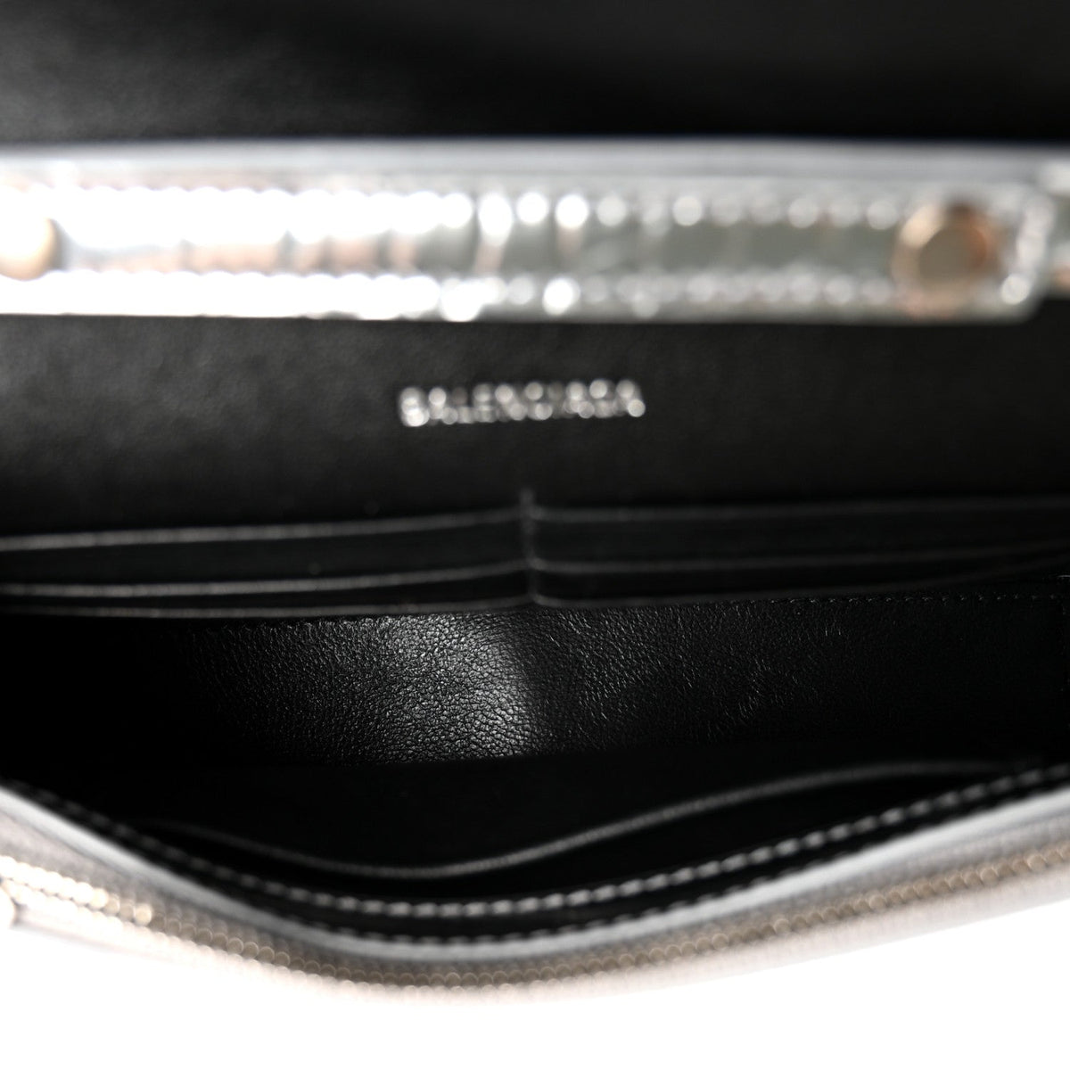 Metallic Calfskin Crocodile Embossed Hourglass Chain Bag Silver