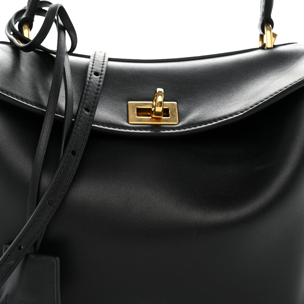 Natural Smooth Calfskin Mini Rodeo Top Handle Handbag Black