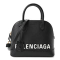 Grained Calfskin Logo S Ville Top Handle Bag Black White