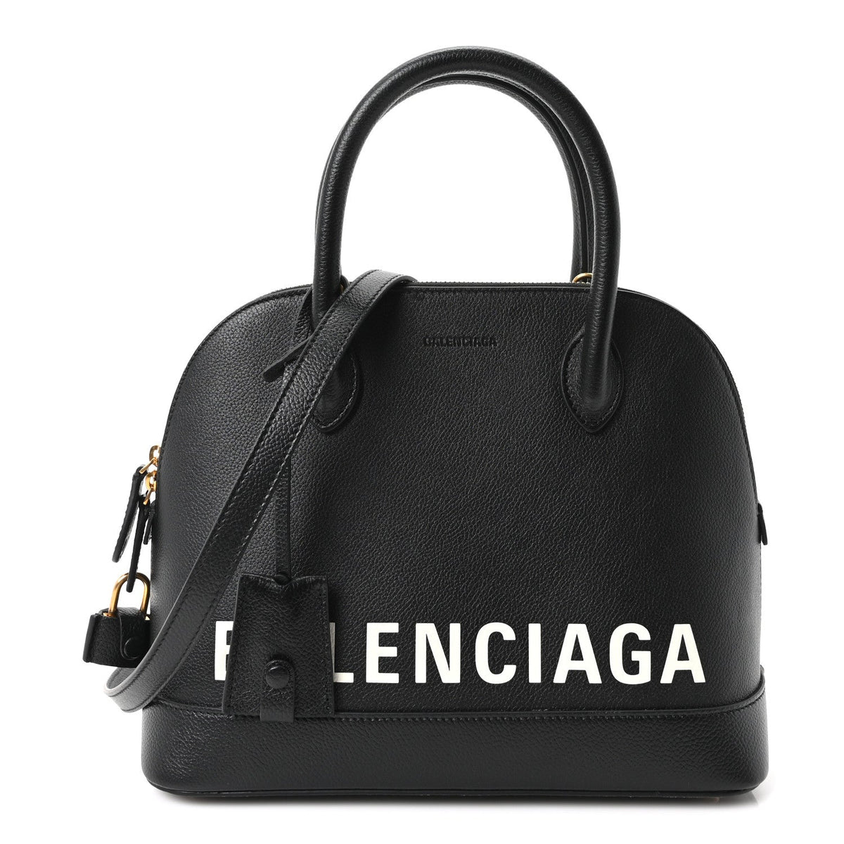 Grained Calfskin Logo S Ville Top Handle Bag Black White