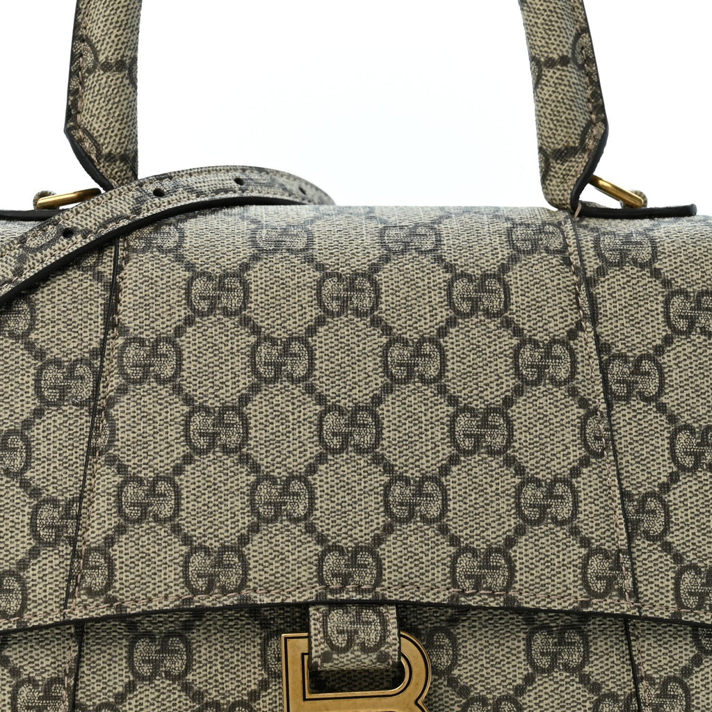 X GUCCI GG Supreme Monogram Small Hourglass Top Handle Bag Beige Ebony