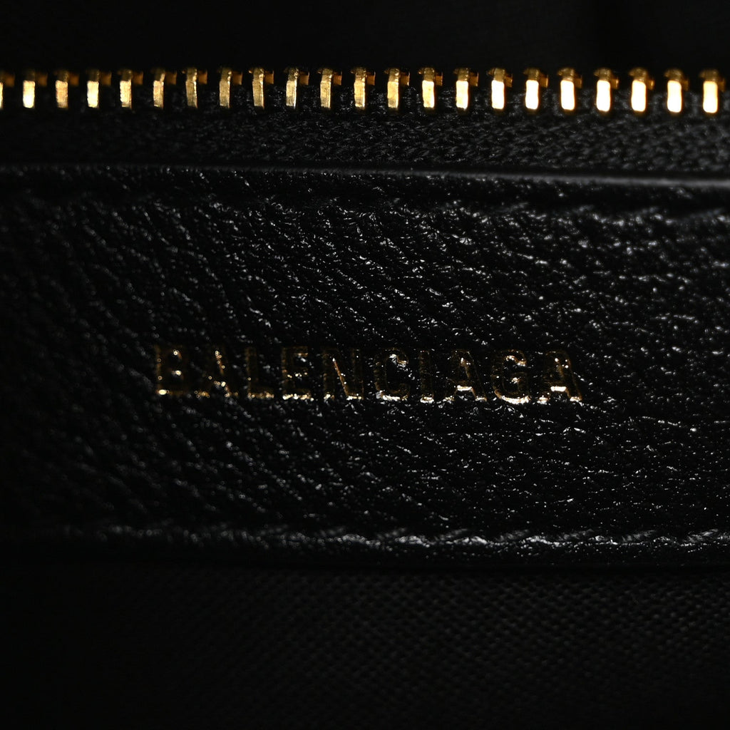 Grained Calfskin Logo S Ville Top Handle Bag Black White