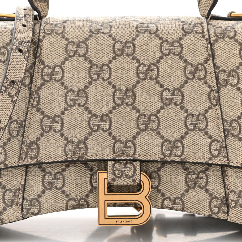 X GUCCI GG Supreme Monogram Small Hourglass Top Handle Bag Beige Ebony