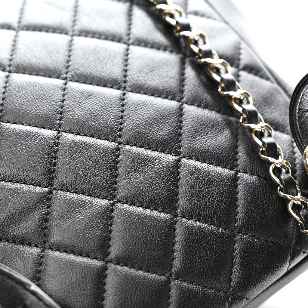 Shiny Caviar Quilted Medium Duma Pockets Drawstring Backpack Black