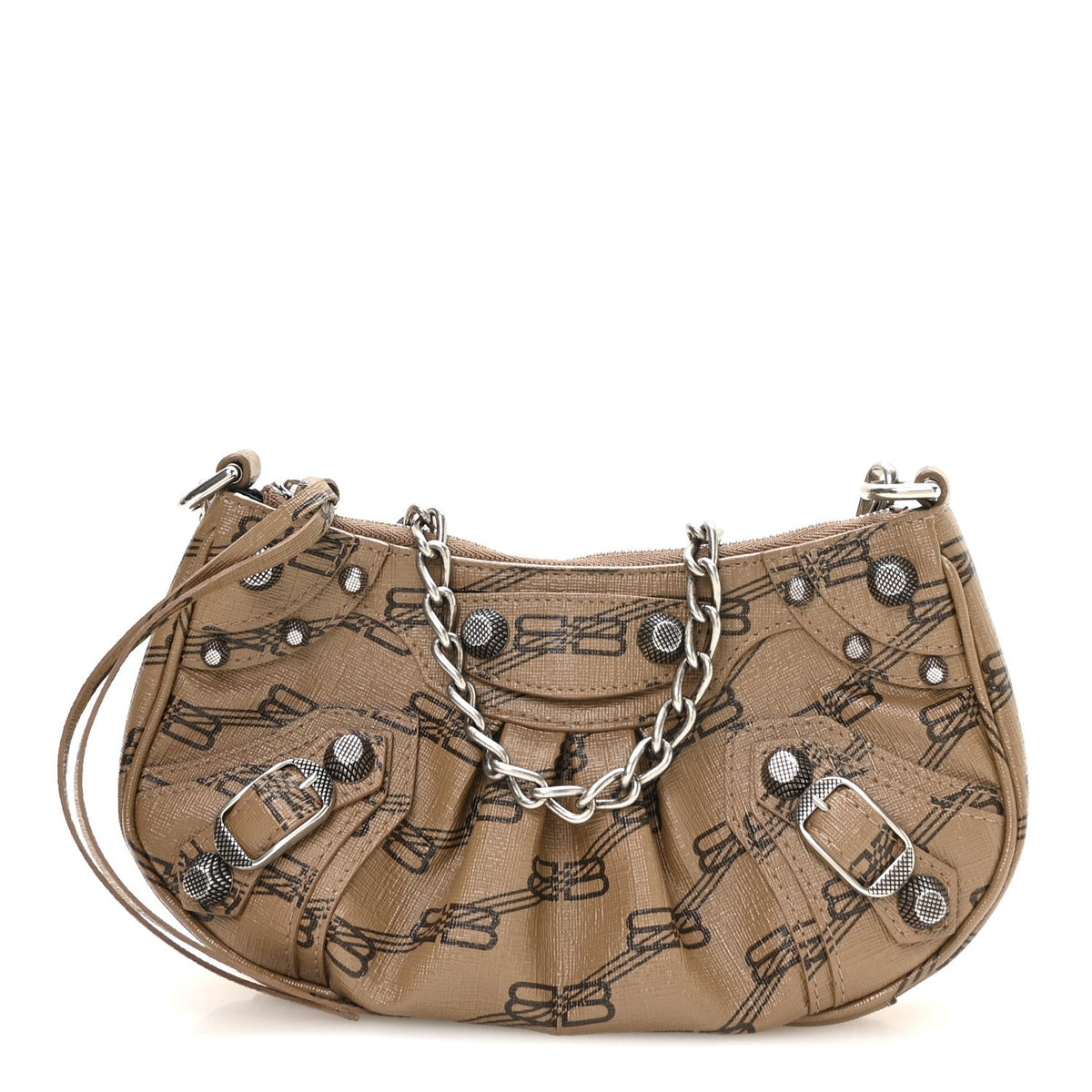 Coated Canvas BB Monogram Le Cagole Mini Purse With Chain Beige Brown