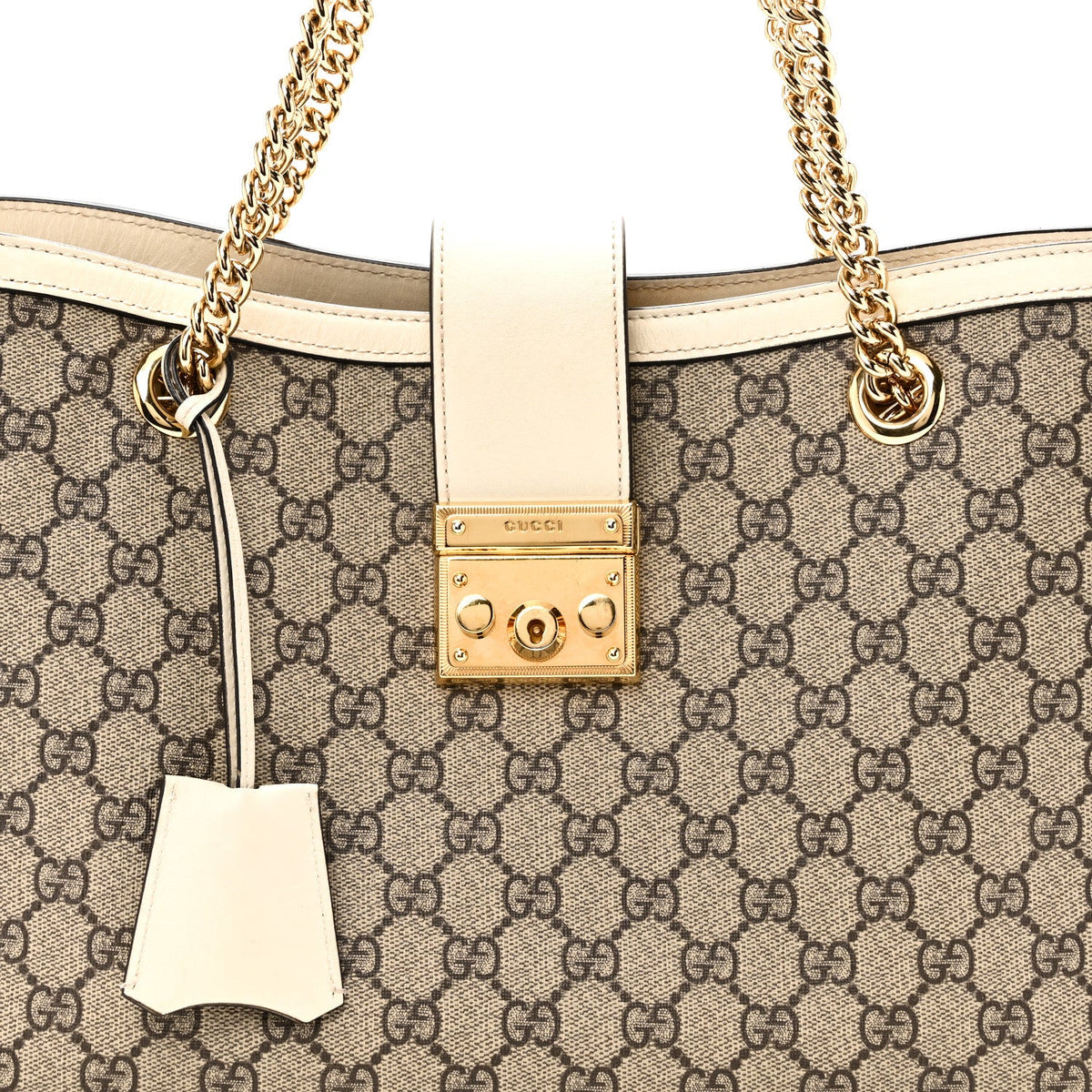 GG Supreme Monogram Medium Padlock Tote White