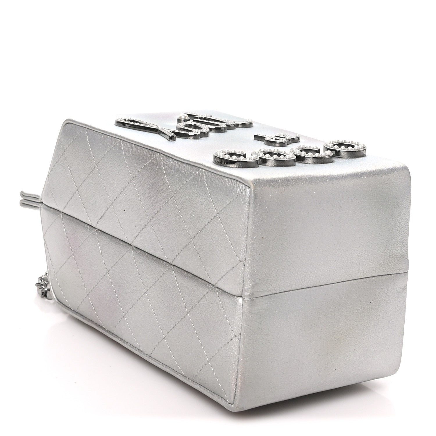 Metallic Goatskin Lait de Coco Milk Carton Bag Silver