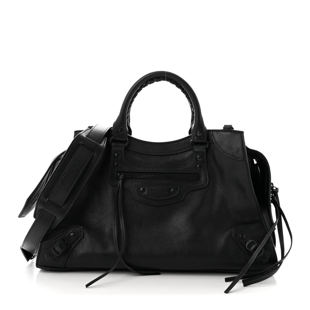 Grained Calfskin Neo Classic Black Hardware Medium City Black