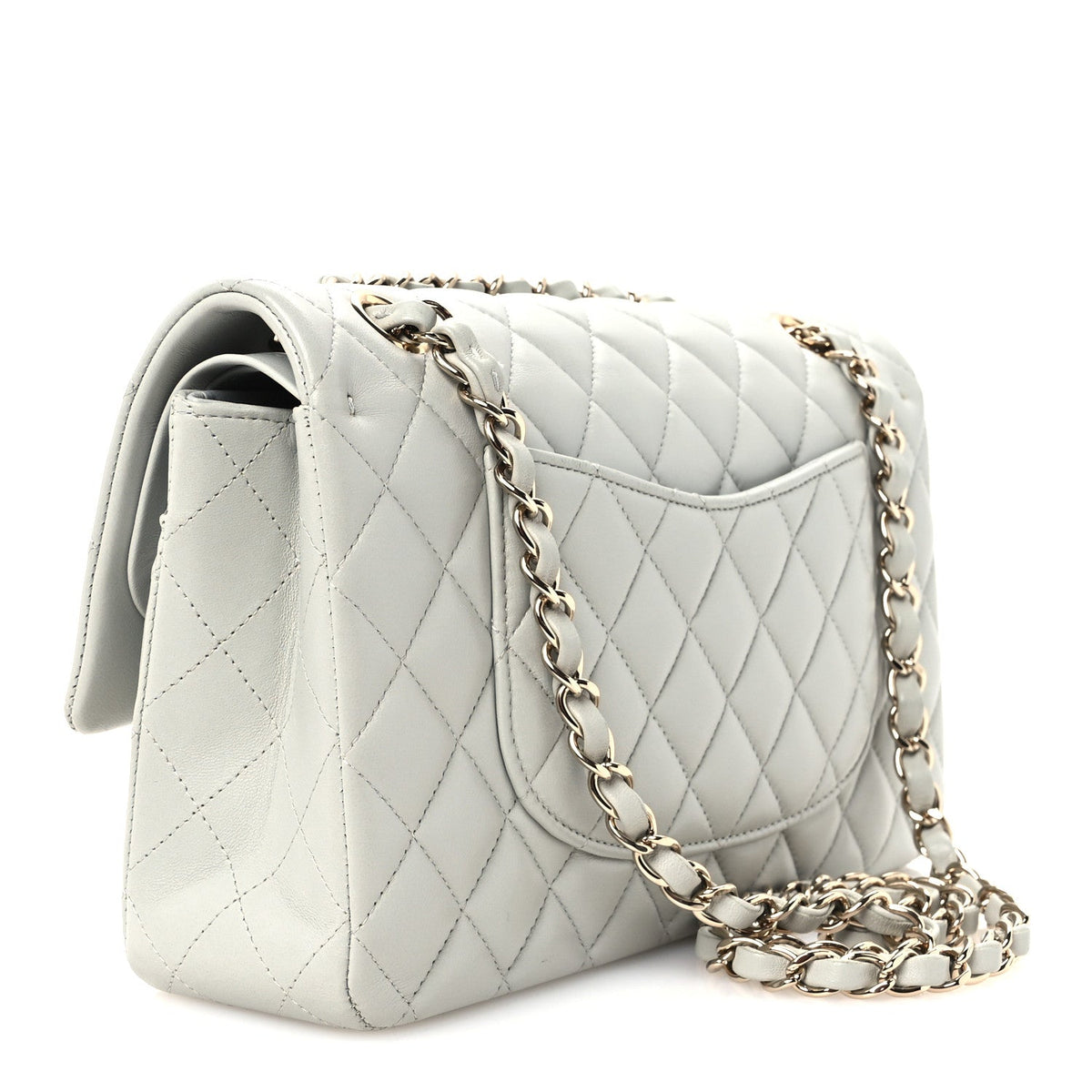 Lambskin Quilted Medium Double Flap Light Grey