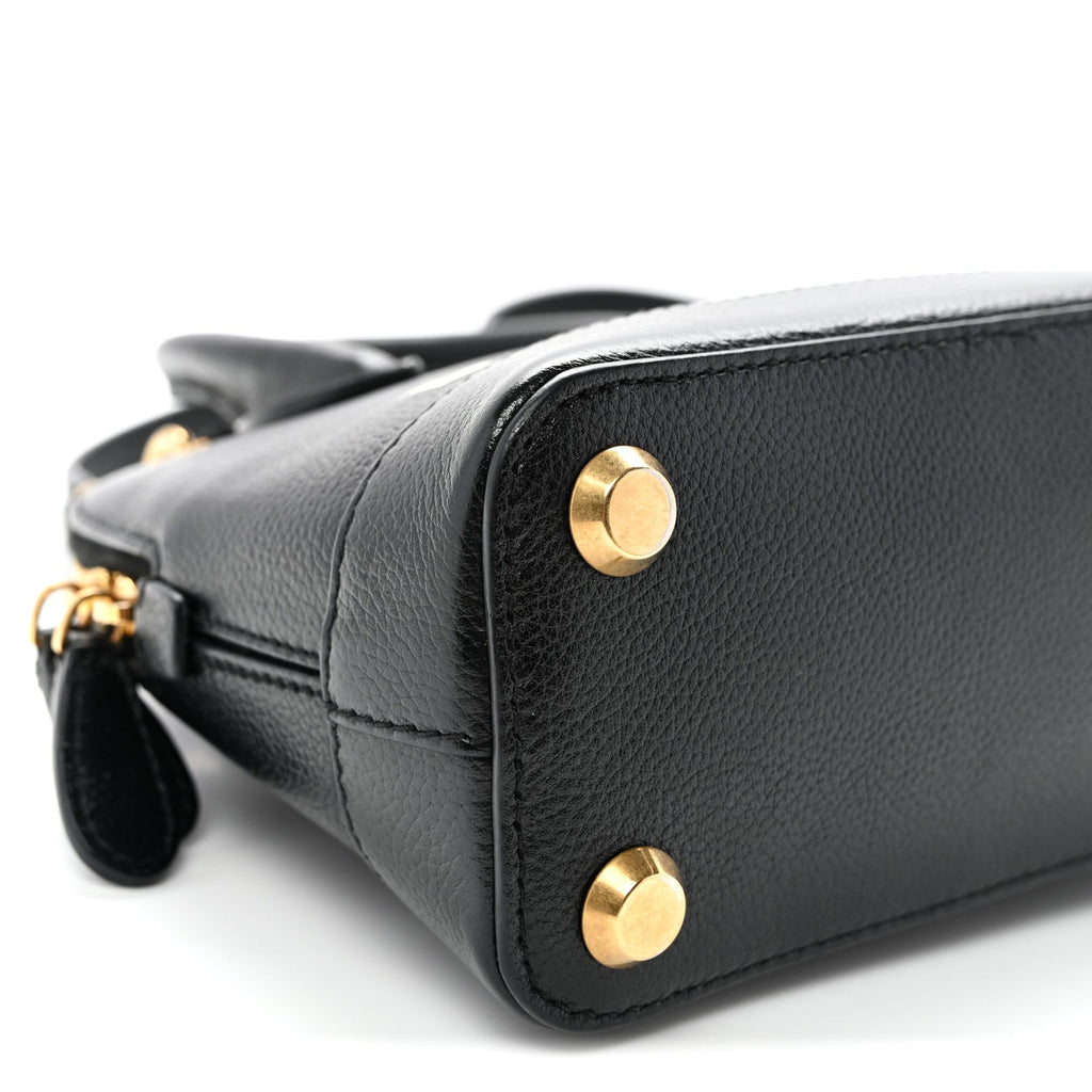 Signature Grained Calfskin Logo XXS Ville Top Handle Bag Black White