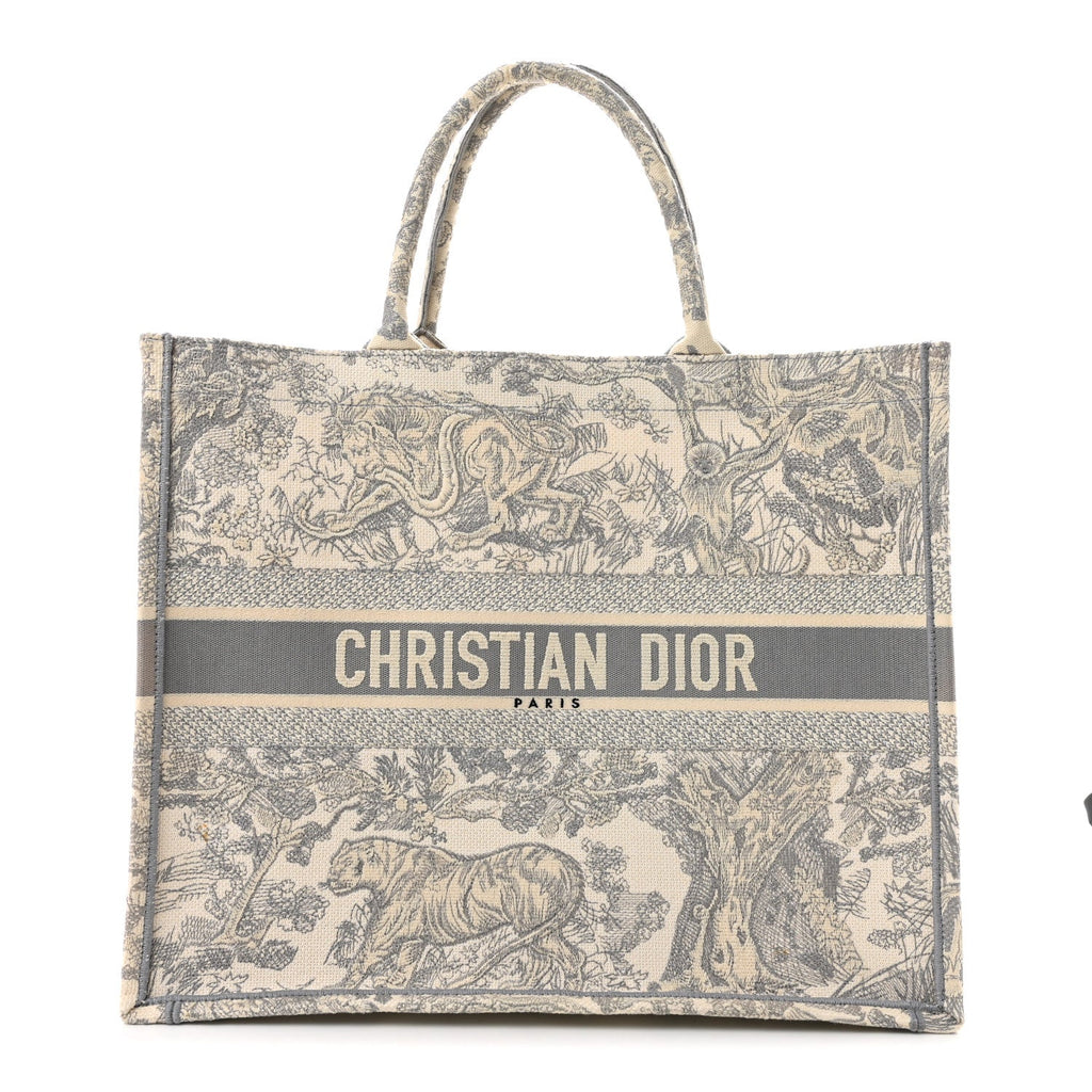 Canvas Embroidered Large Dioriviera Toile De Jouy Book Tote Gray