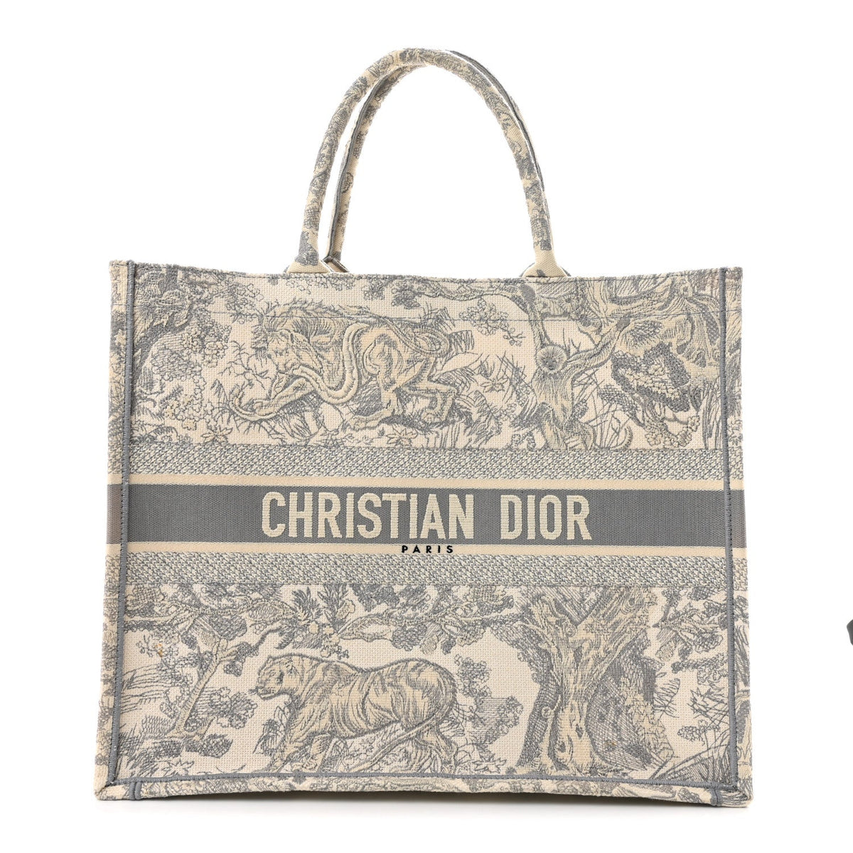 Canvas Embroidered Large Dioriviera Toile De Jouy Book Tote Gray