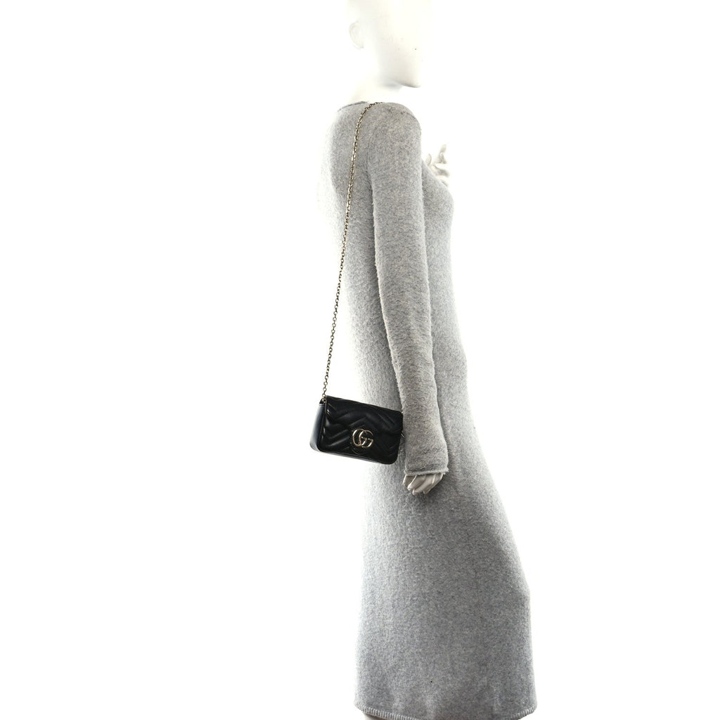 Lambskin Matelasse Mini GG Marmont Shoulder Bag Black