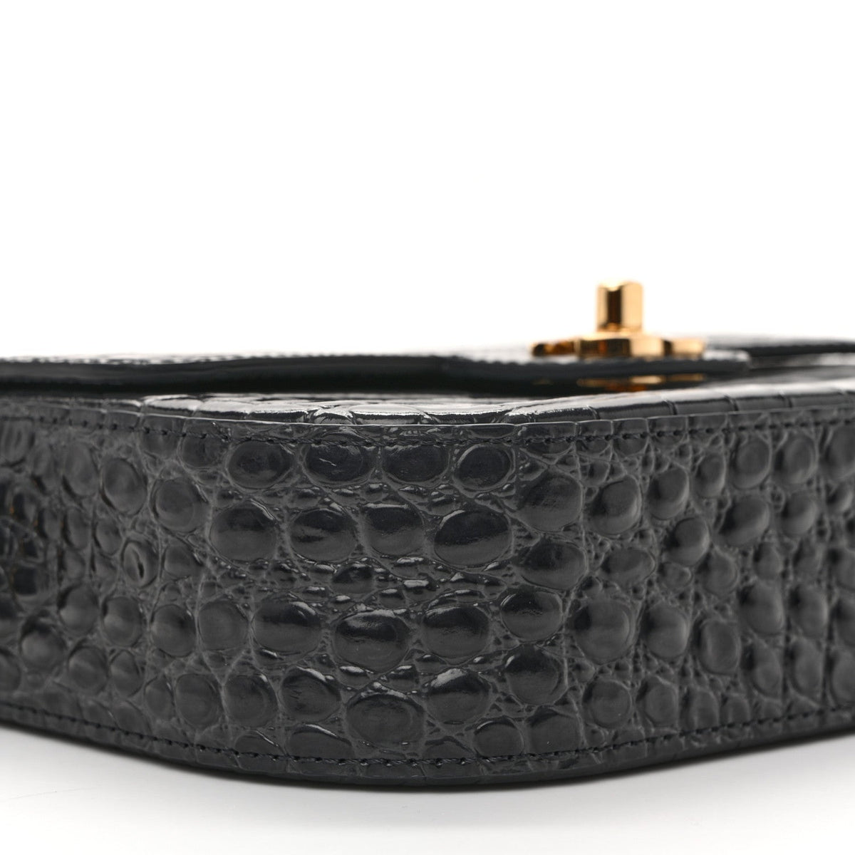 Calfskin Crocodile Embossed Turn Around Mini Flap Dark Grey