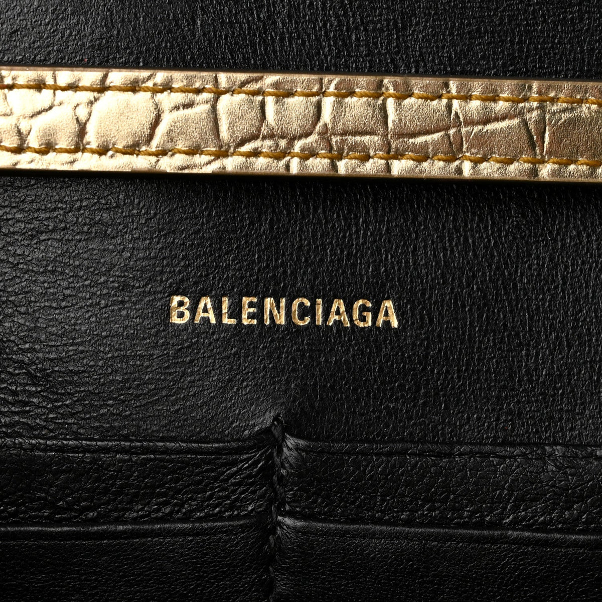 Metallic Calfskin Crocodile Embossed Hourglass Chain Bag Gold