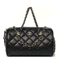 Caviar Quilted Barrel Clutch With Chain Black