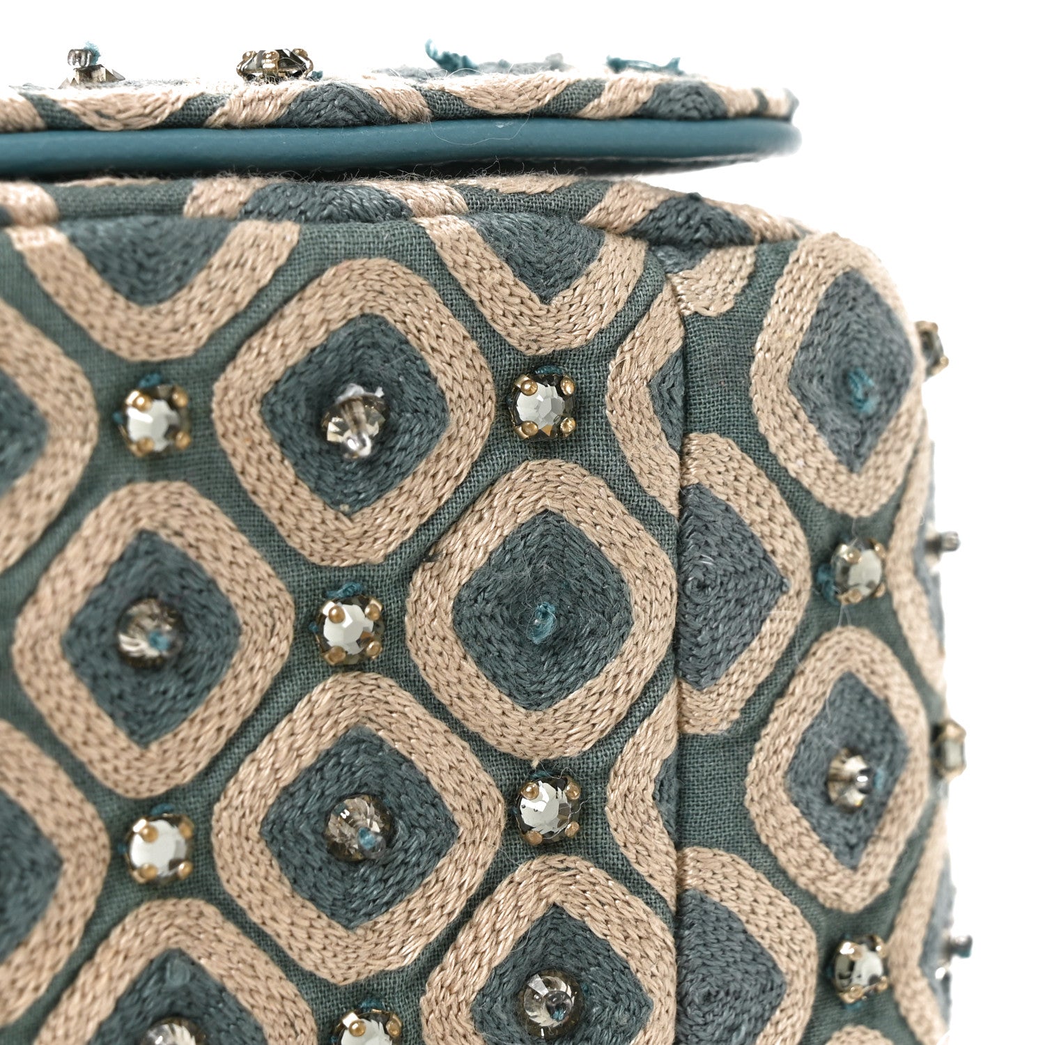 Calfskin Strass Embroidered Small Caro Bag Blue
