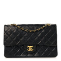 Lambskin Quilted Medium Double Flap Black