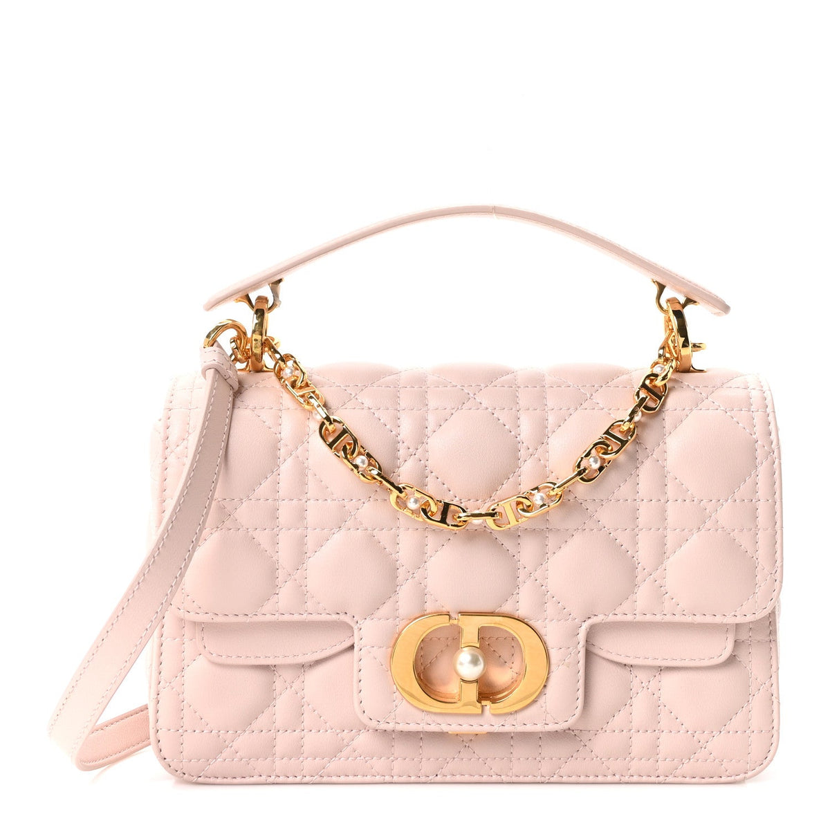 Lambskin Cannage Small Jolie Top Handle Bag Rose Poudre