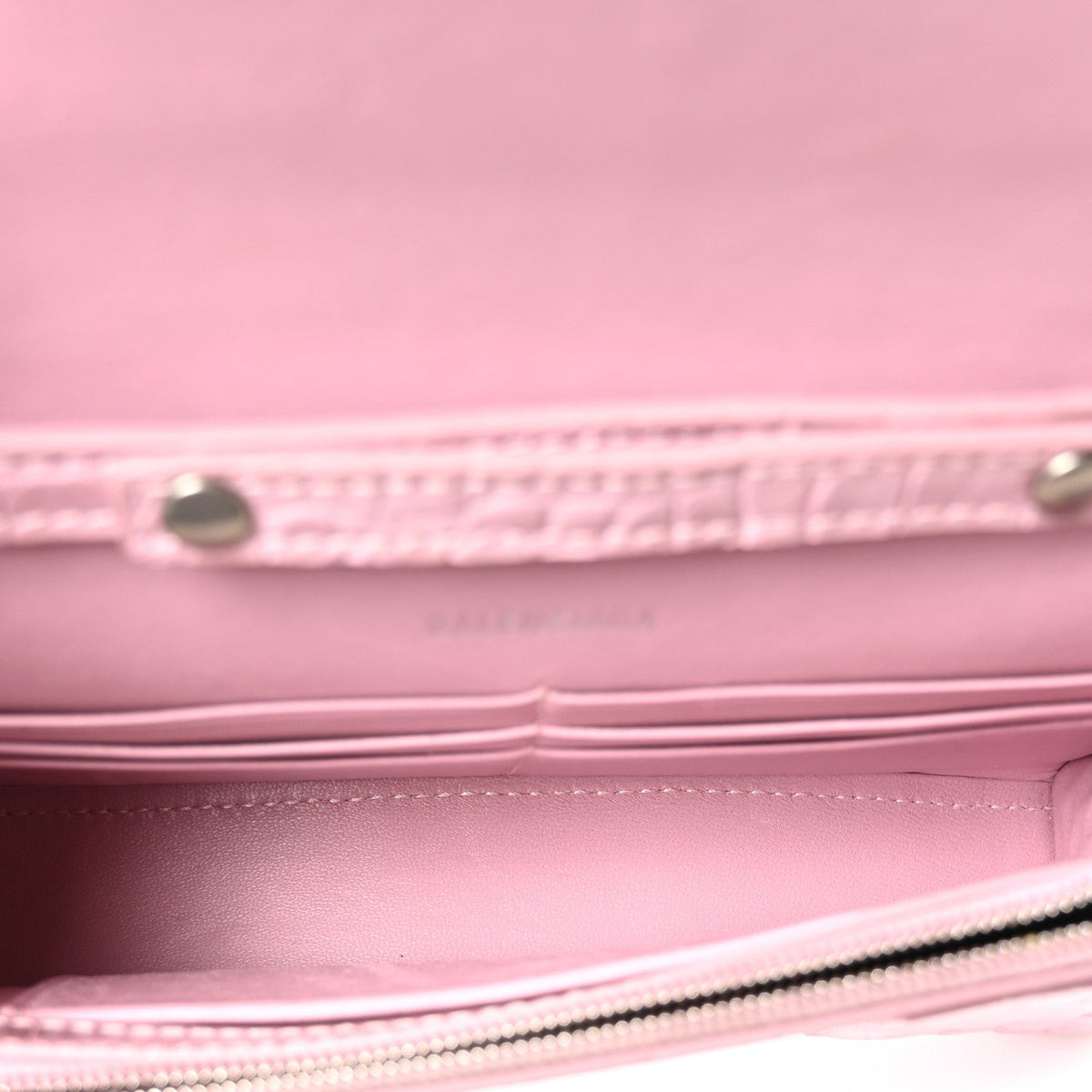 Shiny Calfskin Crocodile Embossed Hourglass Chain Bag Powder Pink