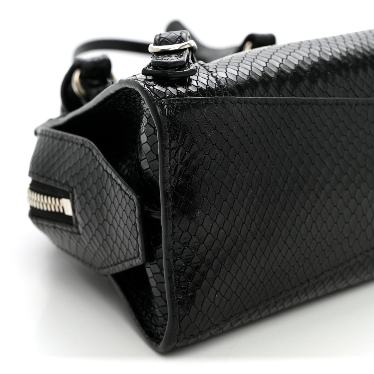Grained Calfskin Snake Effect Silver Hardware Neo Classic Mini City Black